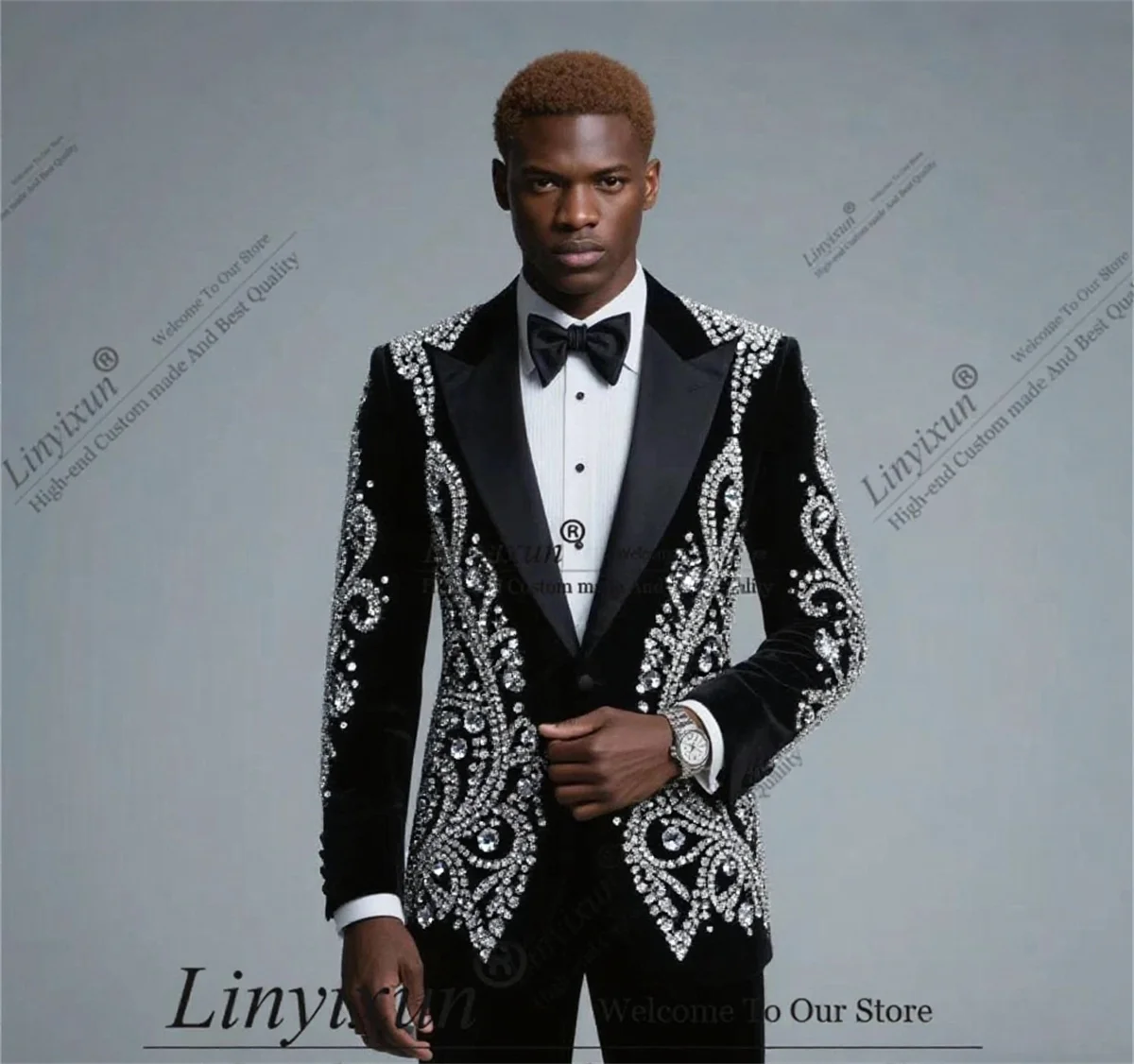 High End Rhinestones Diamond Men Suits Customized Ropa Hombre Peaked Lapel Groom Tuxedos 2 Pieces Sets Male Party Prom Blazer 
High End Rhinestones Diamond Men Suits Customized Ropa Hombre Peaked Lapel Groom Tuxedos 2 Pieces Sets Male Party Prom Blazer
