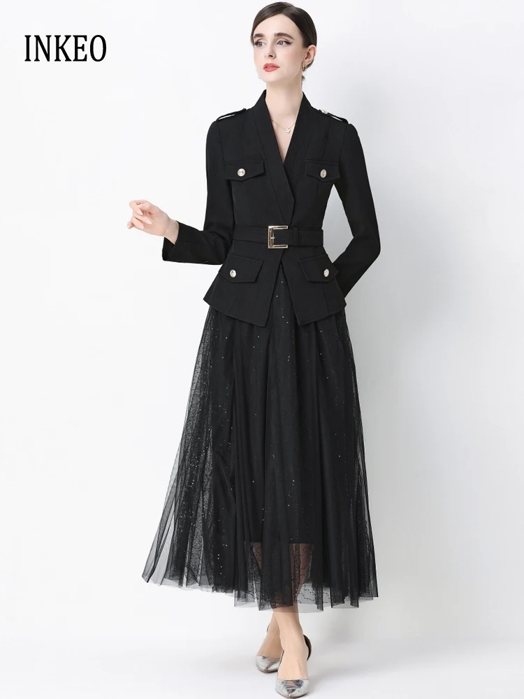 Office lady 2 Piece set 2026 Spring autumn Elegant V-neck blazer Slim And mesh skirt Pockets jacket with belt INKEO 6D044
Office lady 2 Piece set 2026 Spring autumn Elegant V-neck blazer Slim And mesh skirt Pockets jacket with belt INKEO 6D044