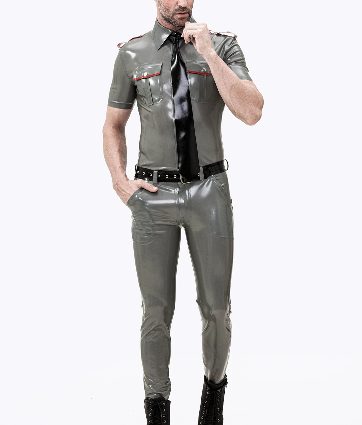 customized rubber catsuit men's gray latex uniform set short sleeve rubber shirt pants fashion handmade bodysuit ccosplay
customized rubber catsuit men's gray latex uniform set short sleeve rubber shirt pants fashion handmade bodysuit ccosplay
