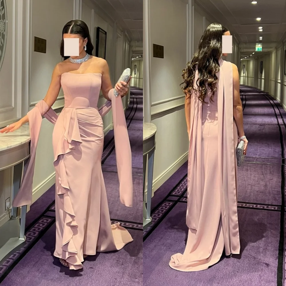 Customized Jersey Pleat Ruffle Strapless Trumpet Long Dresses Bespoke Occasion Women's Evening Party Gown High Quality 
Customized Jersey Pleat Ruffle Strapless Trumpet Long Dresses Bespoke Occasion Women's Evening Party Gown High Quality