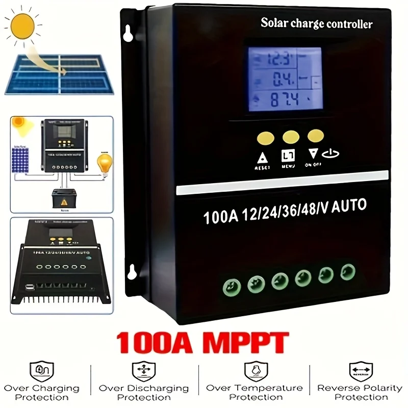 100A MPPT Solar Charge Controller Solar PV Battery Charger LCD Display Intelligent Regulator Dual USB for Solar Panel
100A MPPT Solar Charge Controller Solar PV Battery Charger LCD Display Intelligent Regulator Dual USB for Solar Panel