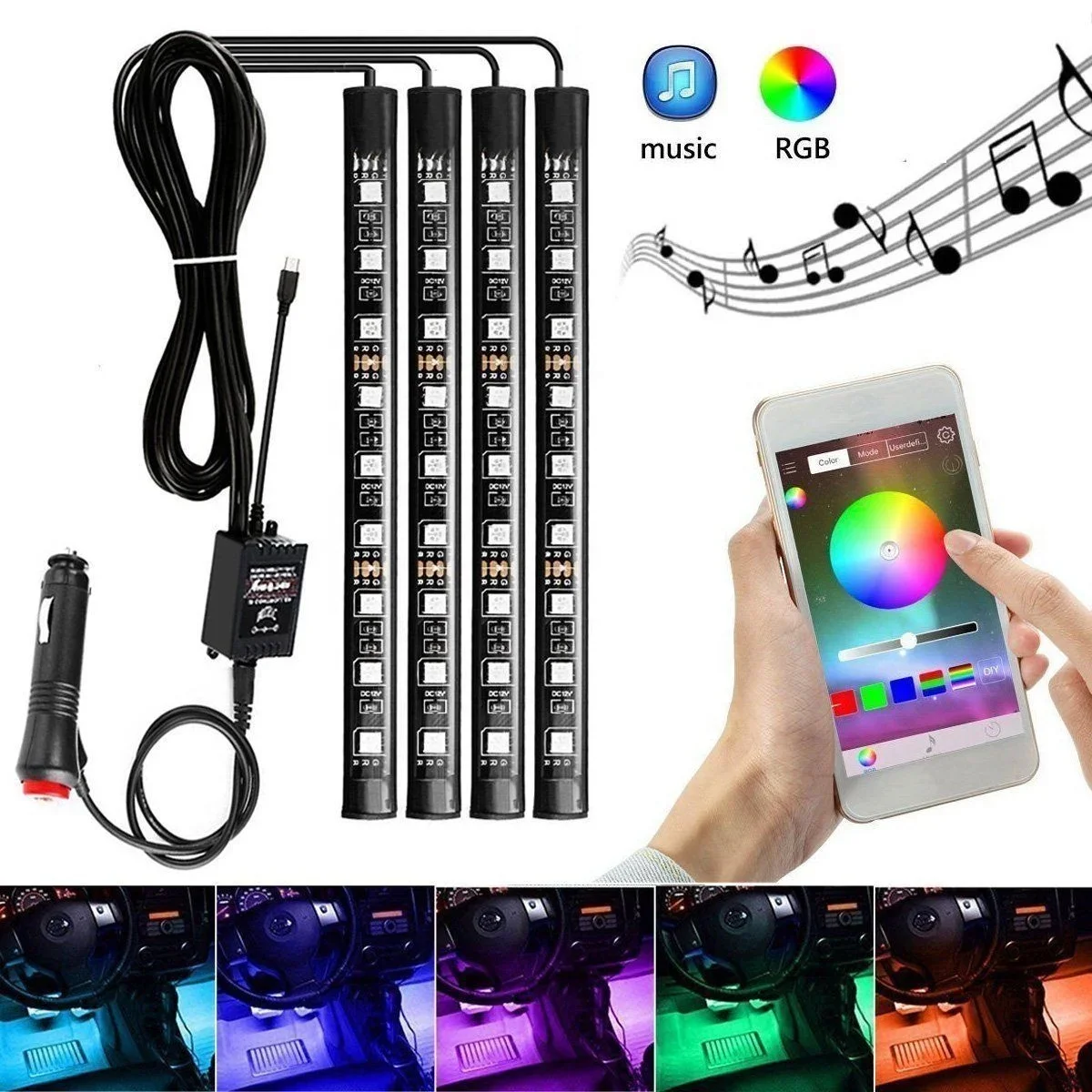 RGB Remote /Phone APP Interior 5050 Decorative LED Strip Atmosphere Car Lights Led for car
RGB Remote /Phone APP Interior 5050 Decorative LED Strip Atmosphere Car Lights Led for car