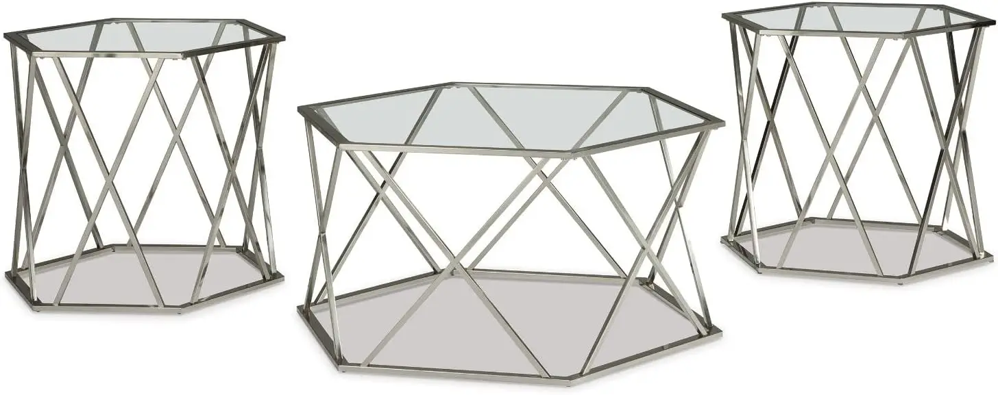 Signature Design by Ashley Madanere Modern Chrome 3-Piece Occasional Table Set, Includes Coffee Table and 2 End Tables, Silver
Signature Design by Ashley Madanere Modern Chrome 3-Piece Occasional Table Set, Includes Coffee Table and 2 End Tables, Silver