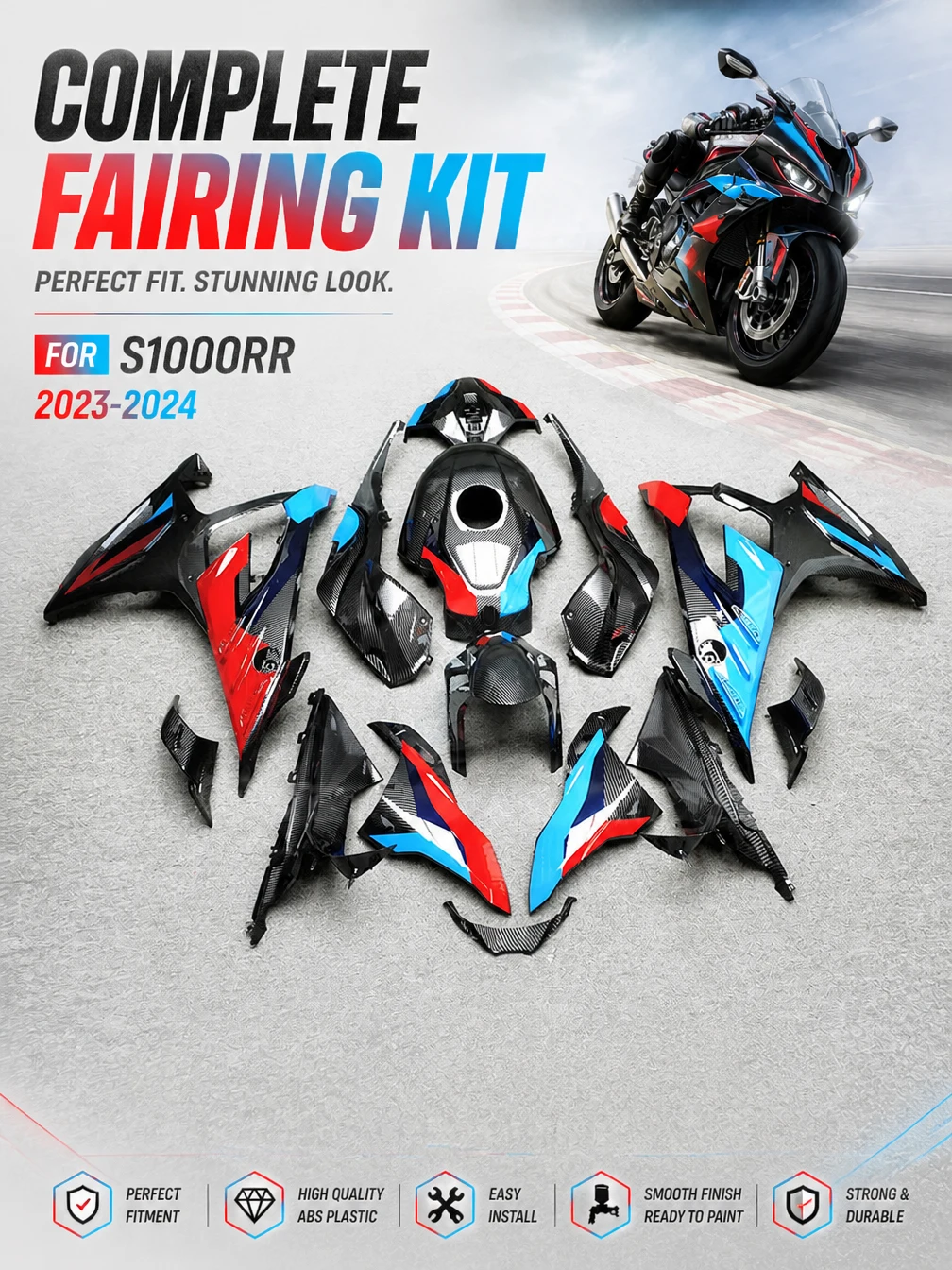 For BMW S1000RR 23-24 M-Sport Color Motorcycle Fairing Kits Injection Molded High Quality ABS Bodywork Set S1000 RR 2023 24
For BMW S1000RR 23-24 M-Sport Color Motorcycle Fairing Kits Injection Molded High Quality ABS Bodywork Set S1000 RR 2023 24