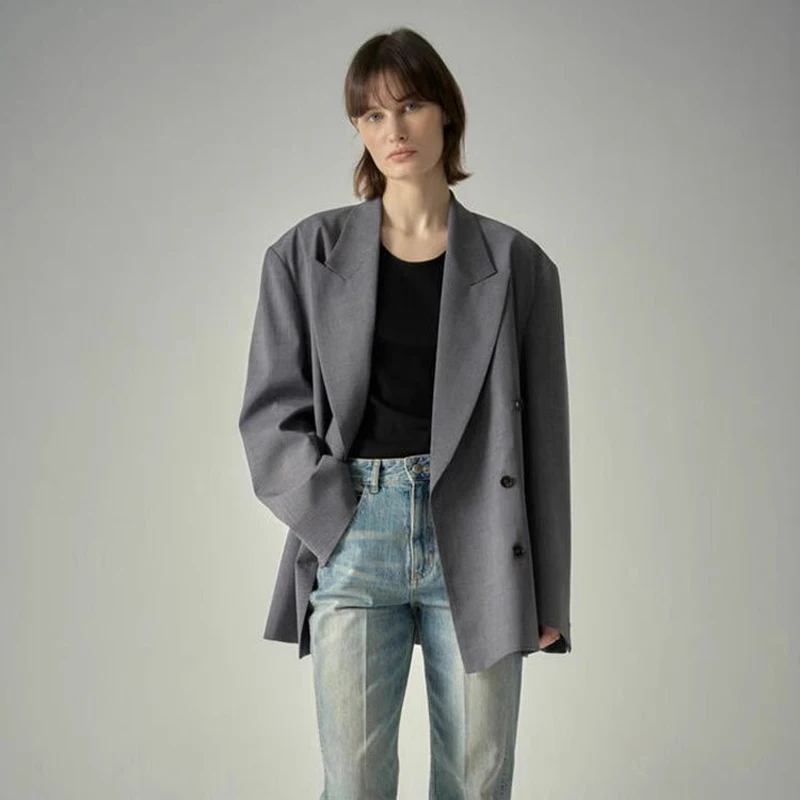 Korean Sle FP Faionable Retro Commute Loose ape Double Row Button Wool Blend Suit Jaet Women's Busin Casual Coat
Korean Sle FP Faionable Retro Commute Loose ape Double Row Button Wool Blend Suit Jaet Women's Busin Casual Coat
