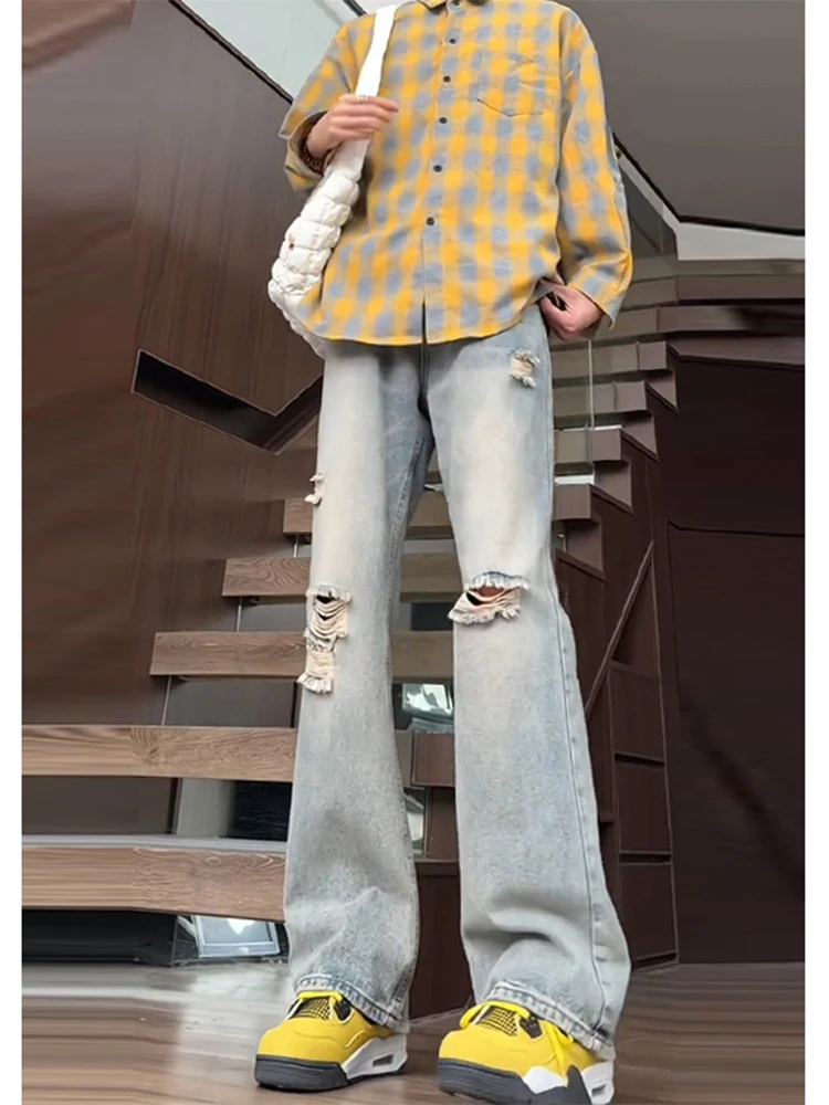 Retro Blue Men's Jeans Knee-High Hole Summer High Waist Extended Length American High Street Straight Leg Jeans
Retro Blue Men's Jeans Knee-High Hole Summer High Waist Extended Length American High Street Straight Leg Jeans