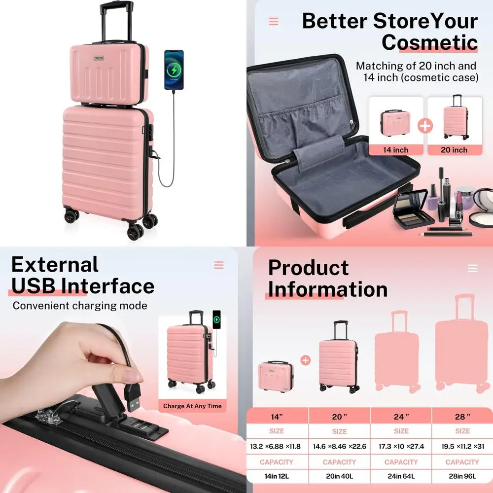 Легкий набор чемоданов из АБС-пластика с жесткой поверхностью и USB-портом, 20 ручной клади и 14 мини-косметичками, чемодан на колесиках для путешествий
Легкий набор чемоданов из АБС-пластика с жесткой поверхностью и USB-портом, 20 ручной клади и 14 мини-косметичками, чемодан на колесиках для путешествий