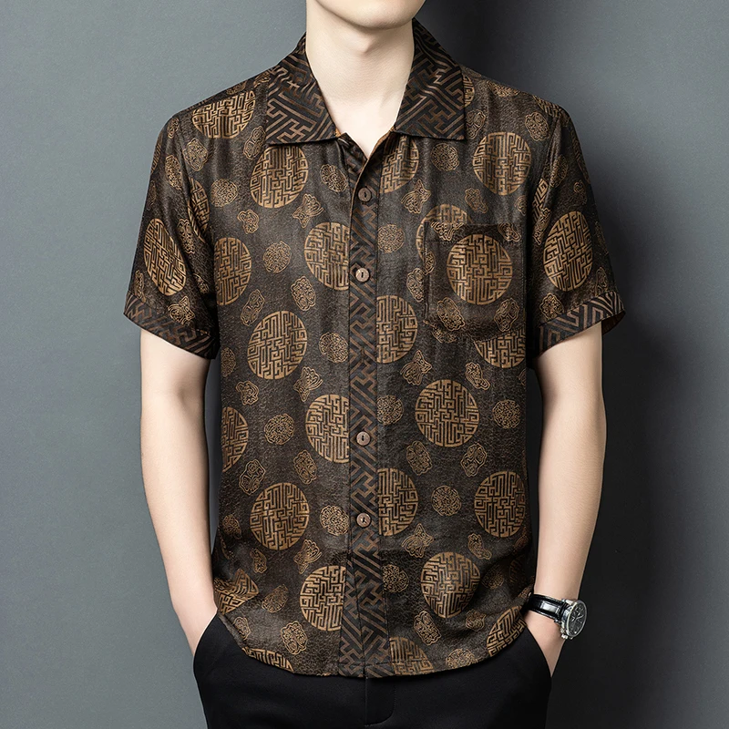 Silk 65%&Viscose 35% Shirts For Men Short Sleeved Vintage Print Summer Cool Feeling Quality Smooth Comfortable Camisas De Hombre
Silk 65%&Viscose 35% Shirts For Men Short Sleeved Vintage Print Summer Cool Feeling Quality Smooth Comfortable Camisas De Hombre