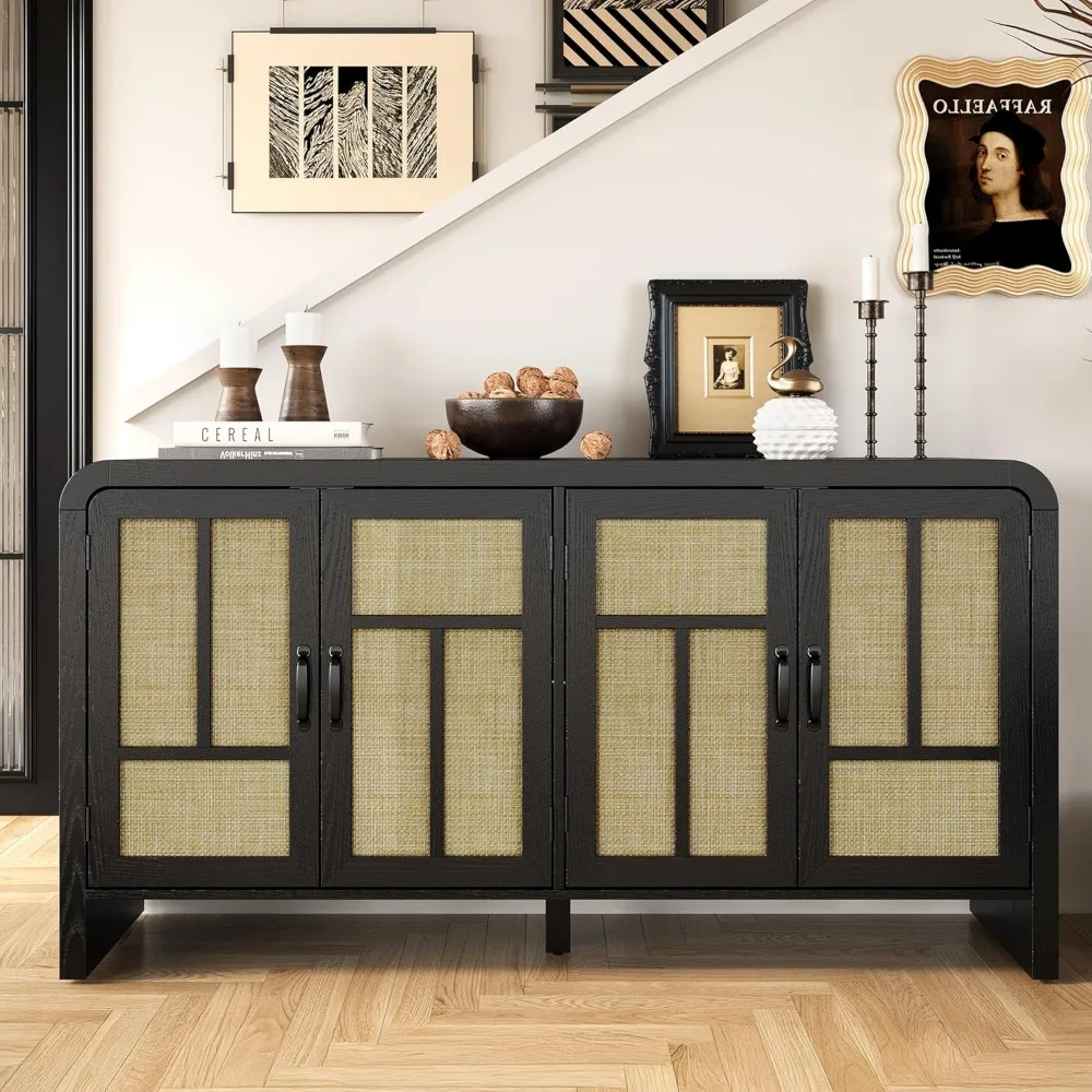 Buffet Cabinet with Storage Sideboard Accent Farmhouse Credenza with 4 Doors & Shelves Rattan 59" Media Console Boho Coffee Bar
Buffet Cabinet with Storage Sideboard Accent Farmhouse Credenza with 4 Doors & Shelves Rattan 59" Media Console Boho Coffee Bar