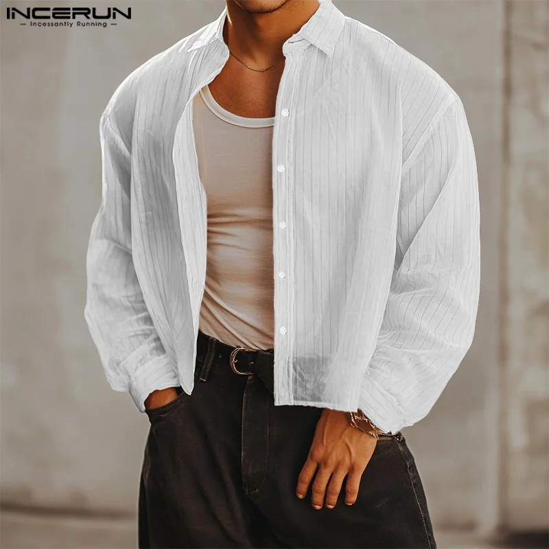 INCERUN Men Striped Shirt Lapel Long Sleeve Transparent Streetwear Men Clothing 2025 Oversize Fashion Casual Male Shirts S-5XL
INCERUN Men Striped Shirt Lapel Long Sleeve Transparent Streetwear Men Clothing 2025 Oversize Fashion Casual Male Shirts S-5XL