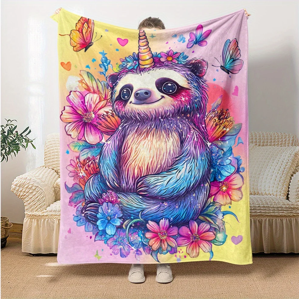 Sloth HD Printed Thin Blanket 3D Whimsical Sloth with Horn Floral Butterflies Design Soft Lightweight Polyester
Sloth HD Printed Thin Blanket 3D Whimsical Sloth with Horn Floral Butterflies Design Soft Lightweight Polyester