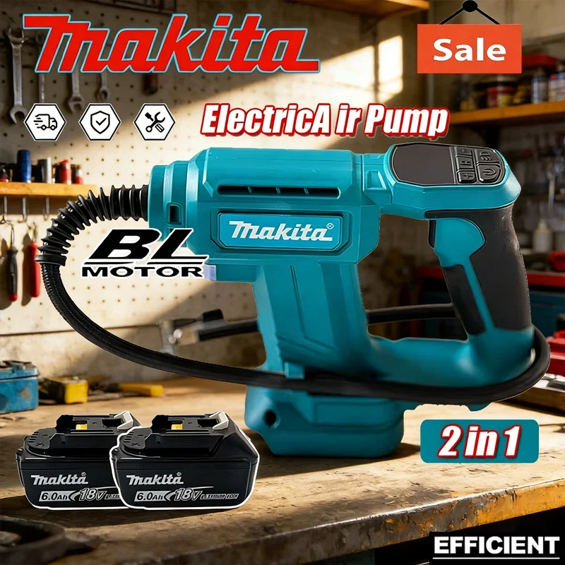 Беспроводной воздушный компрессор Makita, портативный насос для накачки шин автомобиля с цифровым дисплеем, насос для накачки шин, работающий от аккумулятора 18В.
Беспроводной воздушный компрессор Makita, портативный насос для накачки шин автомобиля с цифровым дисплеем, насос для накачки шин, работающий от аккумулятора 18В.