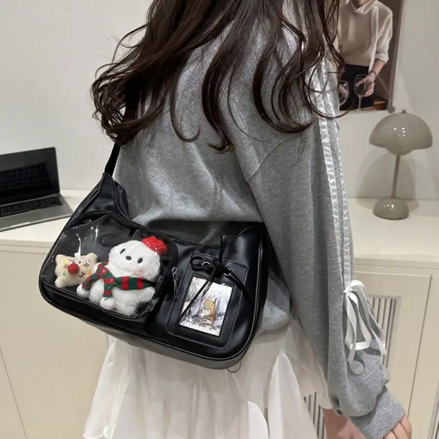 Y2K Kawaii Japanese Pain Bag - Japan New Fashion Oil Wax Leather Crossbody Shoulder Bag, Large-Capacity Transparent Badge Bag For Girls College
Y2K Kawaii Japanese Pain Bag - Japan New Fashion Oil Wax Leather Crossbody Shoulder Bag, Large-Capacity Transparent Badge Bag For Girls College