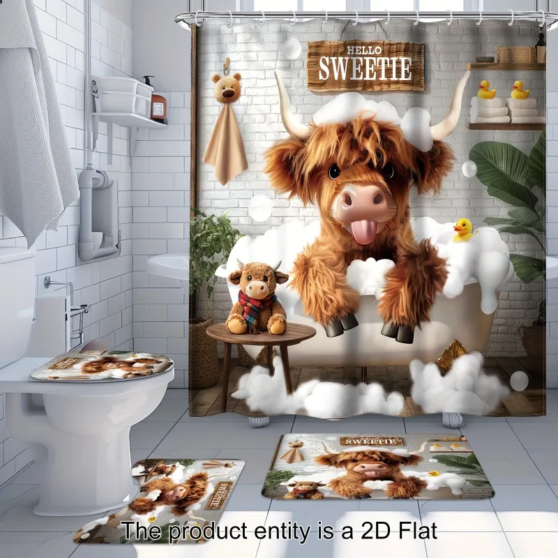 Cow Shower Curtain Set Funny Cute Calf Bathtub Bubble Plant Design with 12 Hooks Non Slip Toilet U Shaped Cover Bathroom Home
Cow Shower Curtain Set Funny Cute Calf Bathtub Bubble Plant Design with 12 Hooks Non Slip Toilet U Shaped Cover Bathroom Home