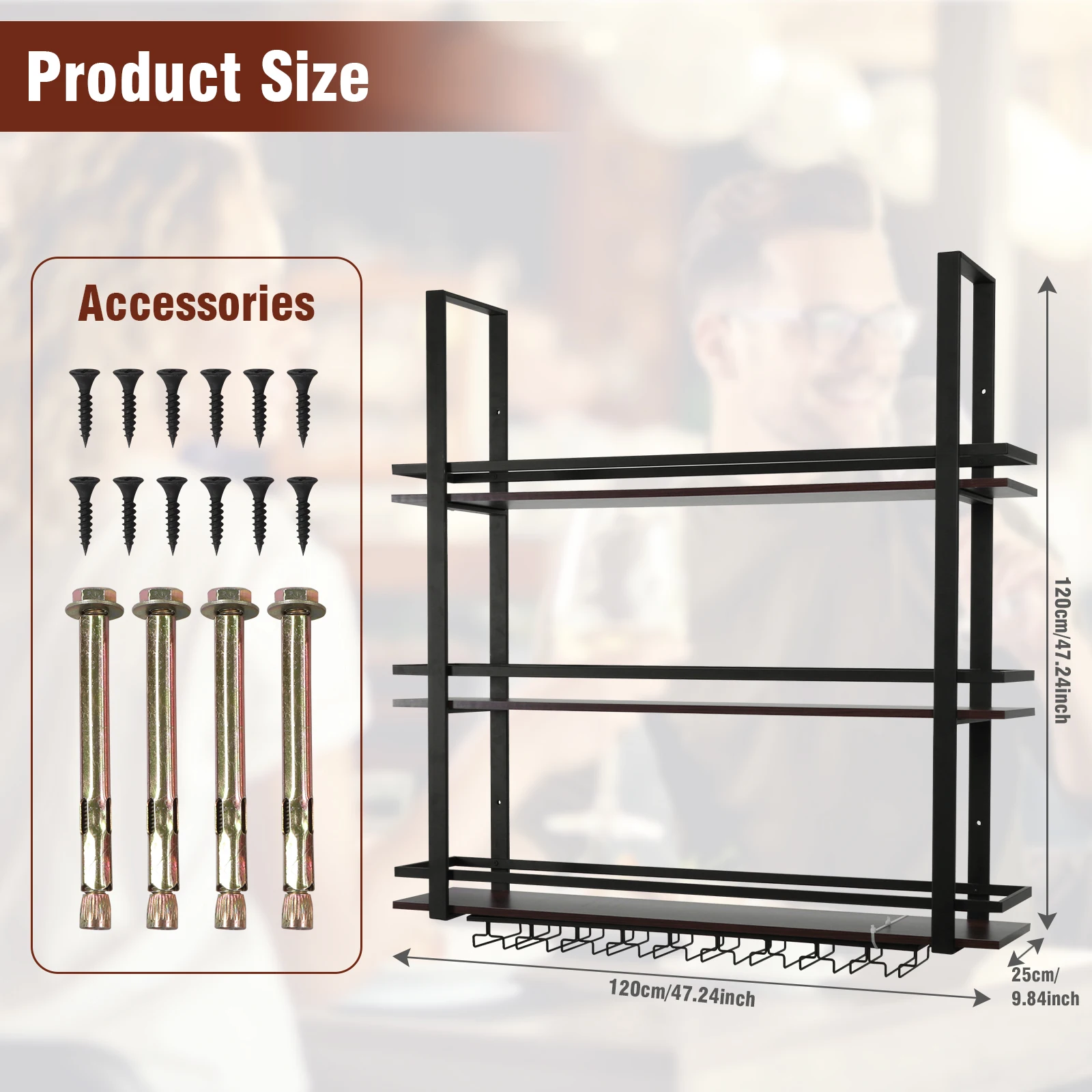 3 Tier Wall Mounted Wine Shelf Metal Hanging Bar Liquor Shelves with Glass Holder for Home Kitchen Dining Room Coffee Shop
3 Tier Wall Mounted Wine Shelf Metal Hanging Bar Liquor Shelves with Glass Holder for Home Kitchen Dining Room Coffee Shop