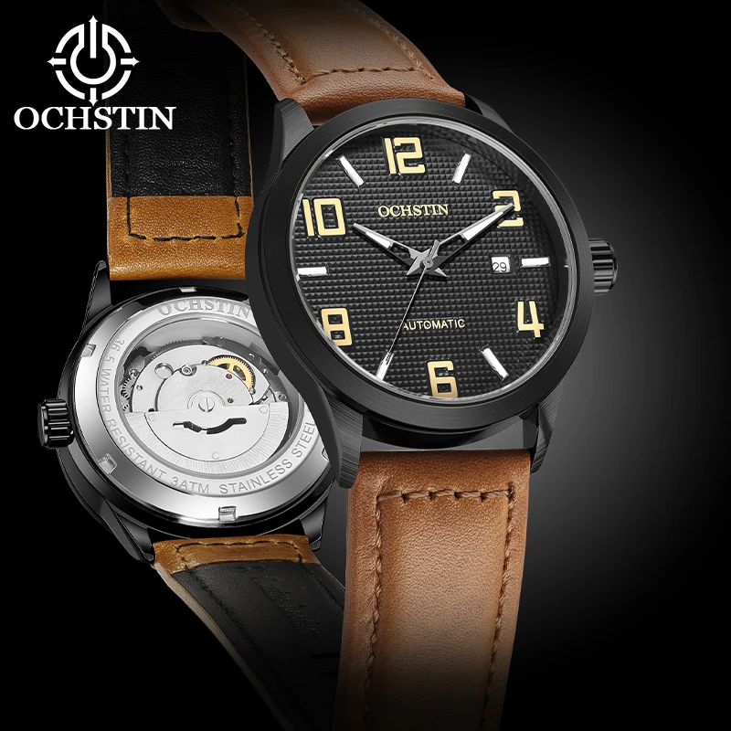 Механические часы OCHSTIN для мужчин, автоматические, с указателем даты, крупными часовыми метками, светящимися стрелками, в стиле милитари, с кожаным ремешком, мужские наручные часы для торжественных случаев
Механические часы OCHSTIN для мужчин, автоматические, с указателем даты, крупными часовыми метками, светящимися стрелками, в стиле милитари, с кожаным ремешком, мужские наручные часы для торжественных случаев