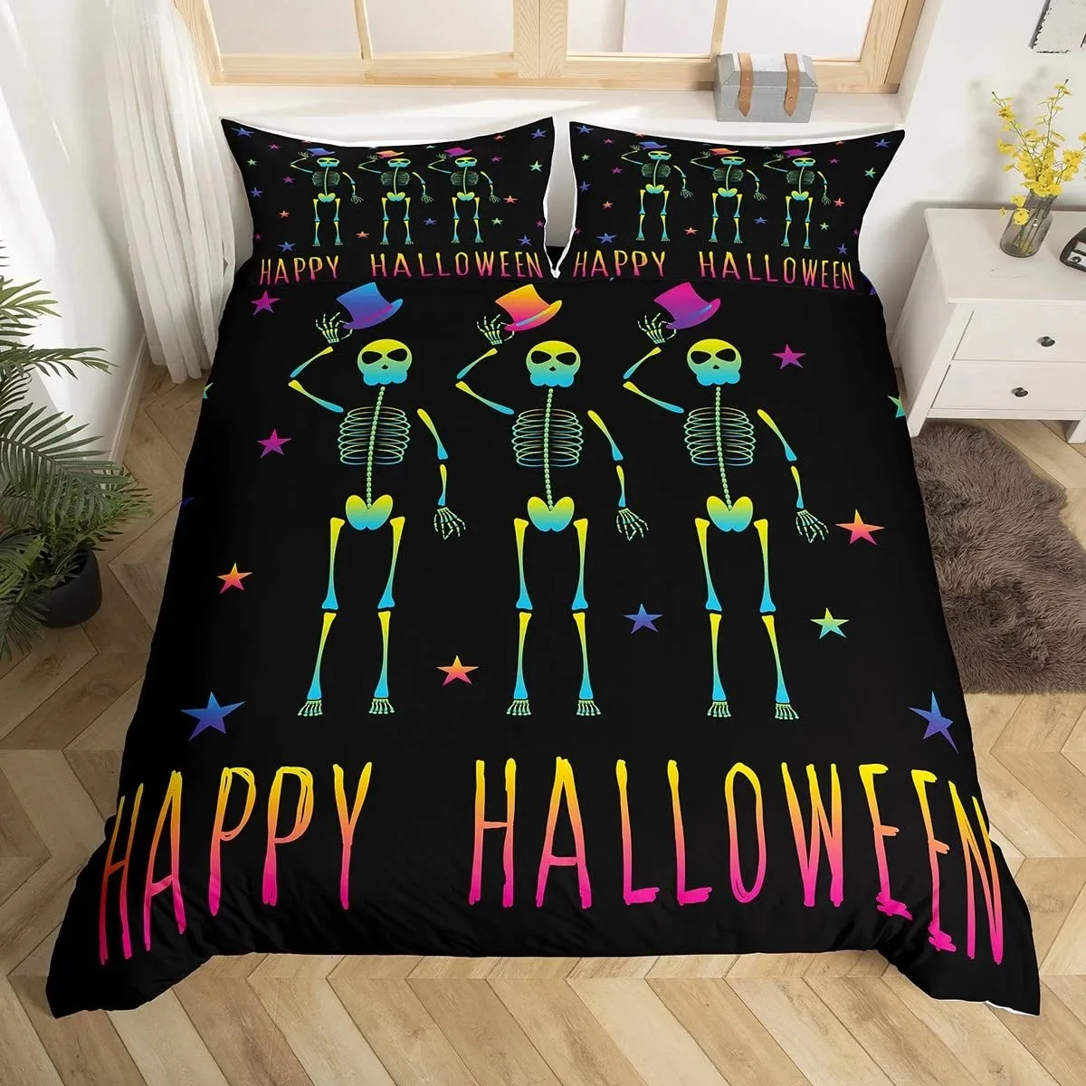 Sugar Skull King Queen Duvet Cover Funny Skeleton Halloween Bedding Set Gothic Spooky Bone Quilt Cover Polyester Comforter Cover
Sugar Skull King Queen Duvet Cover Funny Skeleton Halloween Bedding Set Gothic Spooky Bone Quilt Cover Polyester Comforter Cover