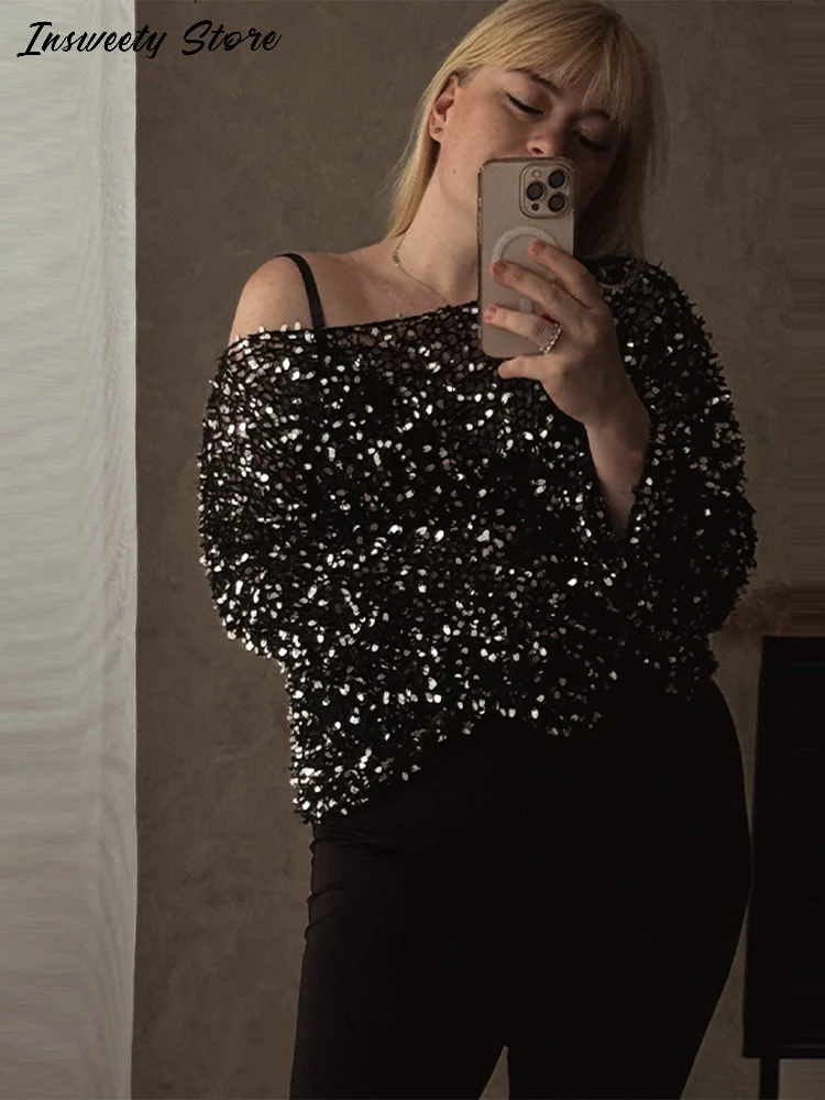 Fashion Sequins Mohair Sweater Women's Sparkly Knit Full Sleeve O-neck Loose Pullover 2026 Spring New Lady Casual Outerwear
Fashion Sequins Mohair Sweater Women's Sparkly Knit Full Sleeve O-neck Loose Pullover 2026 Spring New Lady Casual Outerwear 