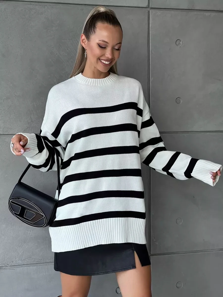 Women's Fashion Extra long striped sweater Women's Y2K Striped White Casual Long Sleeve Loose Oversized Sweater
Women's Fashion Extra long striped sweater Women's Y2K Striped White Casual Long Sleeve Loose Oversized Sweater