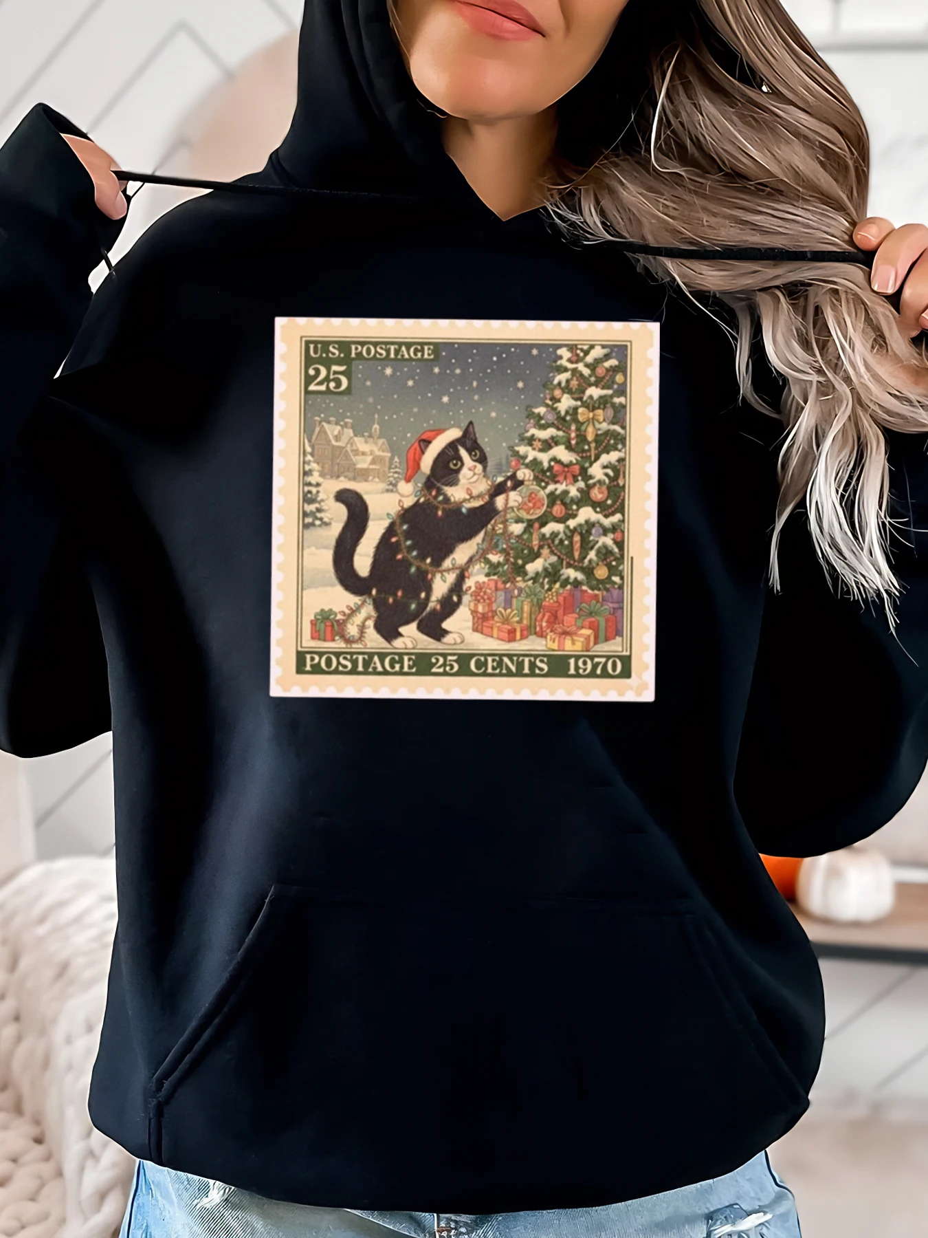 Рождественская елка с изображением кота, почтовые расходы США 1970 года, праздничная толстовка с принтом, женская повседневная одежда, зимний наряд, черный, большие размеры
Рождественская елка с изображением кота, почтовые расходы США 1970 года, праздничная толстовка с принтом, женская повседневная одежда, зимний наряд, черный, большие размеры