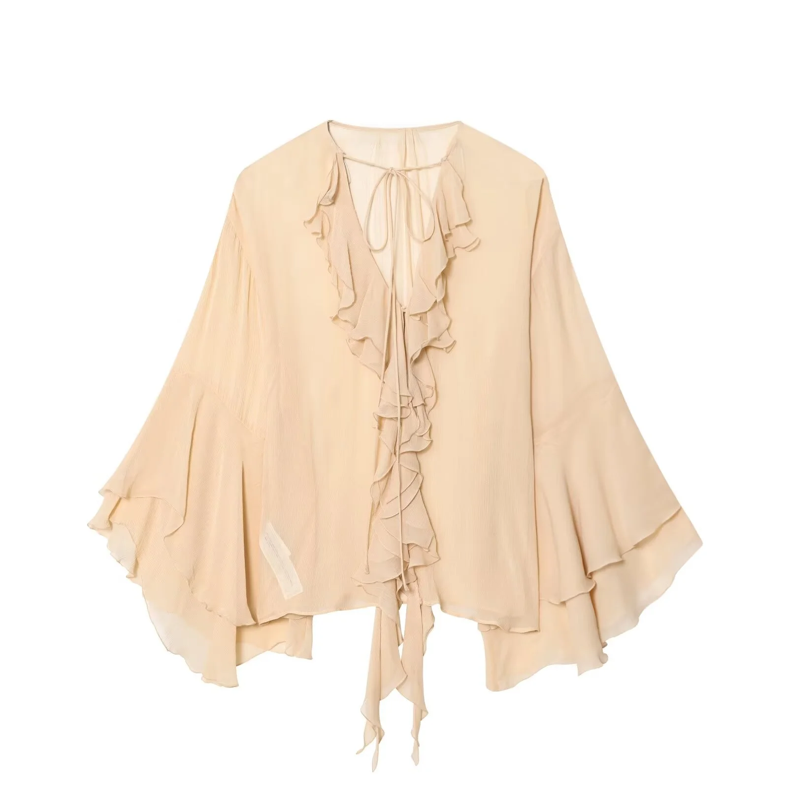 PB&ZA2025 autumn new women's casual temperament simple temperament low collar tie ruffled trumpet sleeve shirt
PB&ZA2025 autumn new women's casual temperament simple temperament low collar tie ruffled trumpet sleeve shirt