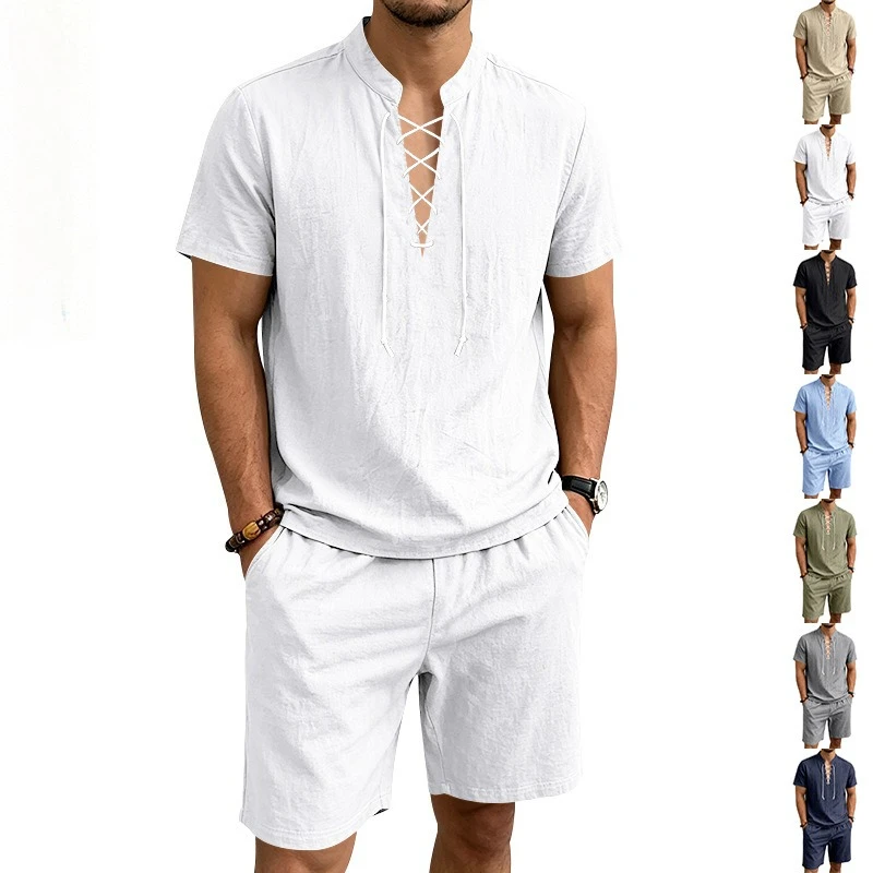 Summer Solid Cotton and Linen Suit Men'SSolid Color Fashion Lapel Short-sleeved Shirt Shorts Two-Piece
Summer Solid Cotton and Linen Suit Men'SSolid Color Fashion Lapel Short-sleeved Shirt Shorts Two-Piece