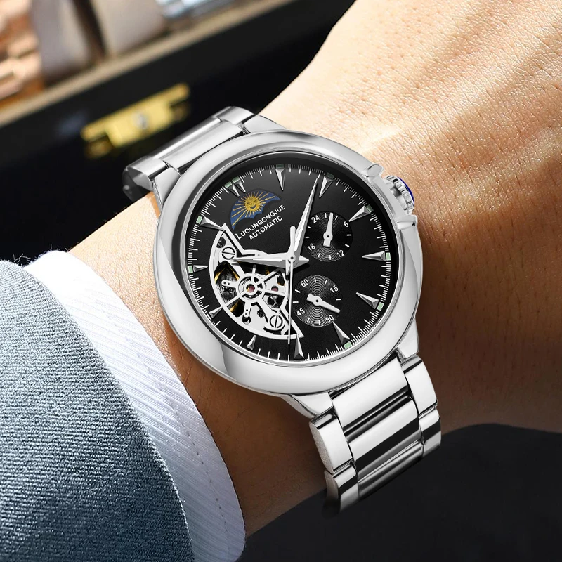 Роскошные мужские автоматические механические часы — двусторонний скелетон, циферблат в форме полумесяца, элегантный ретро-стиль, подходит для деловой и повседневной одежды — деловые аксессуары, изысканное мастерство, идеальный подарок без батареи
Роскошные мужские автоматические механические часы — двусторонний скелетон, циферблат в форме полумесяца, элегантный ретро-стиль, подходит для деловой и повседневной одежды — деловые аксессуары, изысканное мастерство, идеальный подарок без батареи