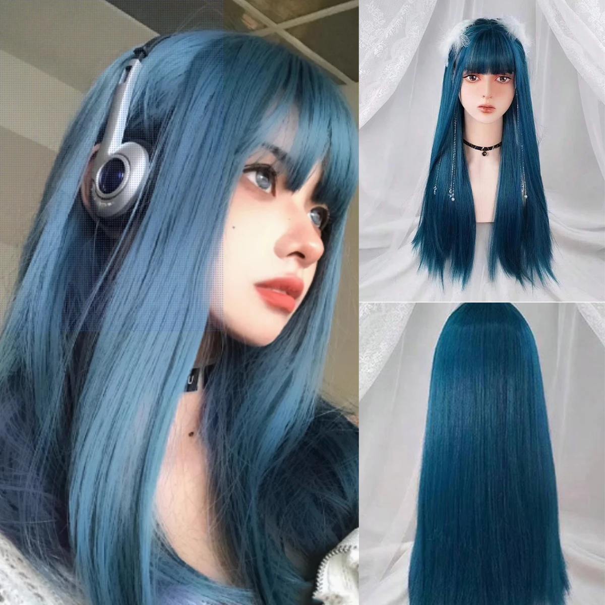 Women Cosplay Wig Blue Green Synthetic Hair Wig Long Straight Wig With Bangs For Daily Party Heat Resistant Fake Hair
Women Cosplay Wig Blue Green Synthetic Hair Wig Long Straight Wig With Bangs For Daily Party Heat Resistant Fake Hair