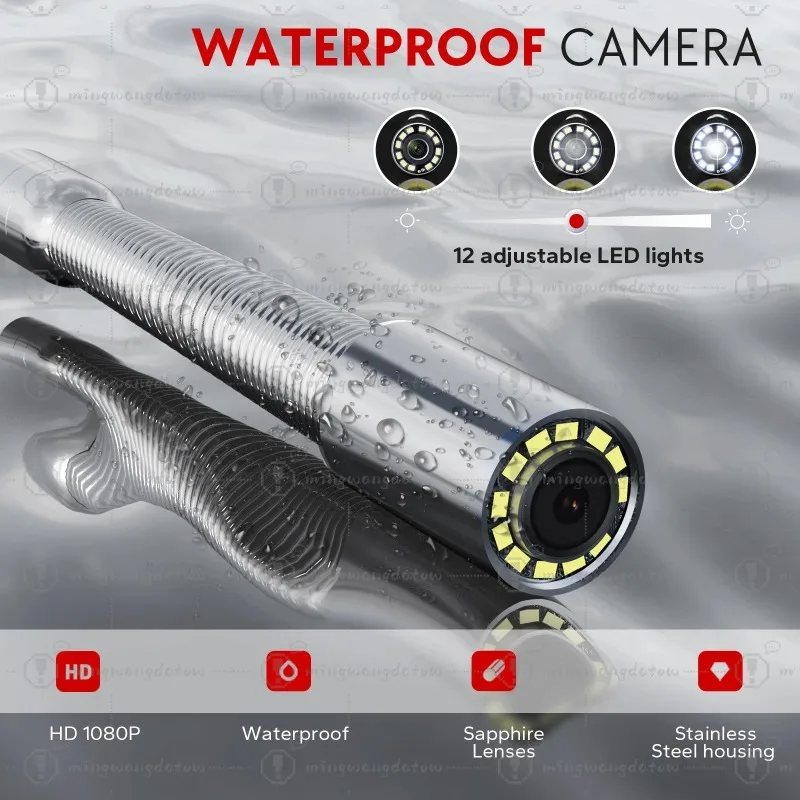 17/22/23mm Sewer Camera Head HD 1080P, Replace Endoscope Camera Head with 12 LEDs, Auto Self-leveling with 512Hz Sonde
17/22/23mm Sewer Camera Head HD 1080P, Replace Endoscope Camera Head with 12 LEDs, Auto Self-leveling with 512Hz Sonde