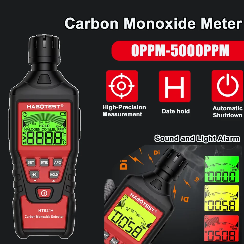 HT621+ Детектор угарного газа Точный детектор CO 5000 ppm со звуковой и световой сигнализацией Высокоточный тестер газа CO с ЖК-дисплеем
HT621+ Детектор угарного газа Точный детектор CO 5000 ppm со звуковой и световой сигнализацией Высокоточный тестер газа CO с ЖК-дисплеем