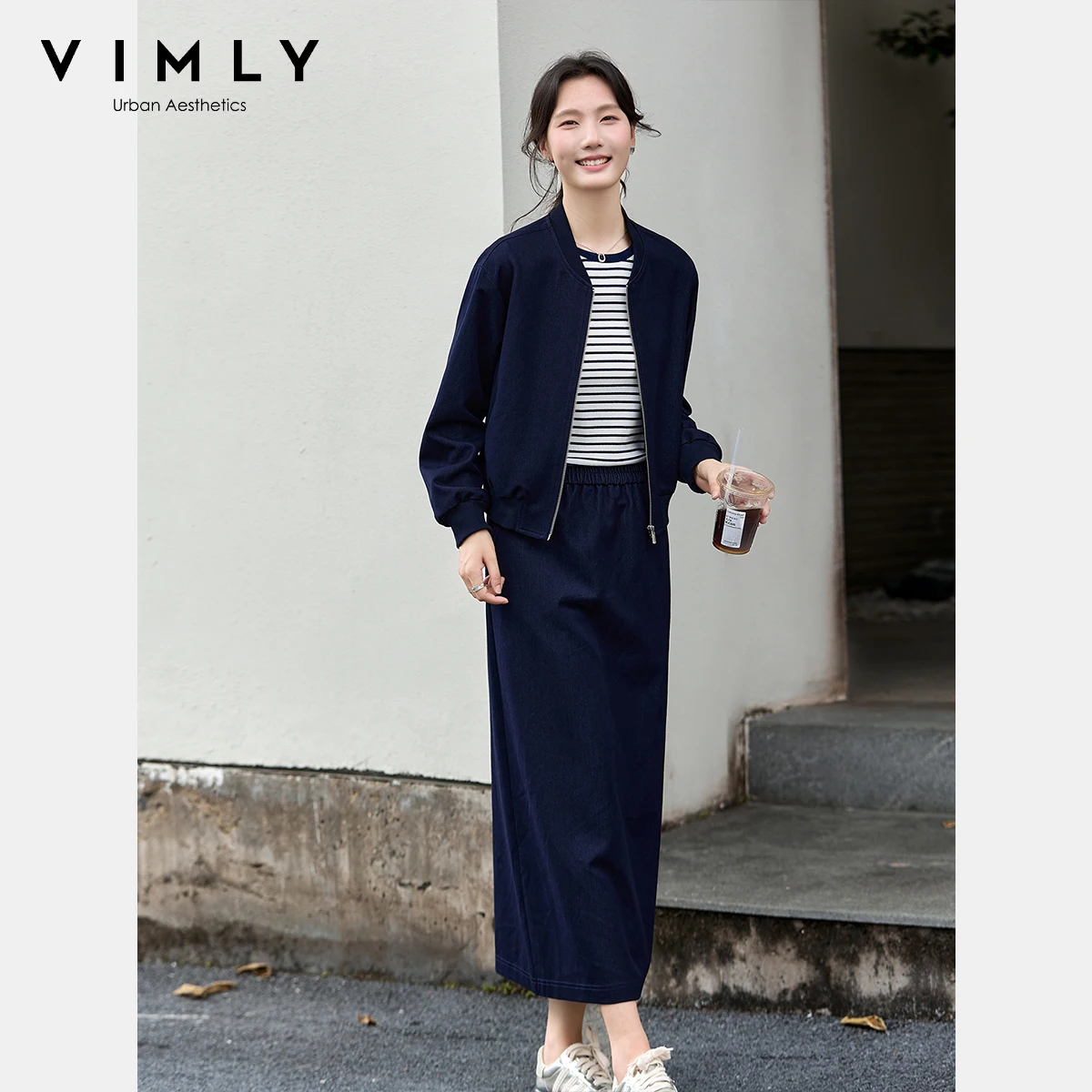 VIMLY Blue Autumn Two Piece Skirt Sets 2025 Casual Long Sleeve Zip Up Tops Long Straight Skirts Loose Female Tracksuit Set A2786
VIMLY Blue Autumn Two Piece Skirt Sets 2025 Casual Long Sleeve Zip Up Tops Long Straight Skirts Loose Female Tracksuit Set A2786