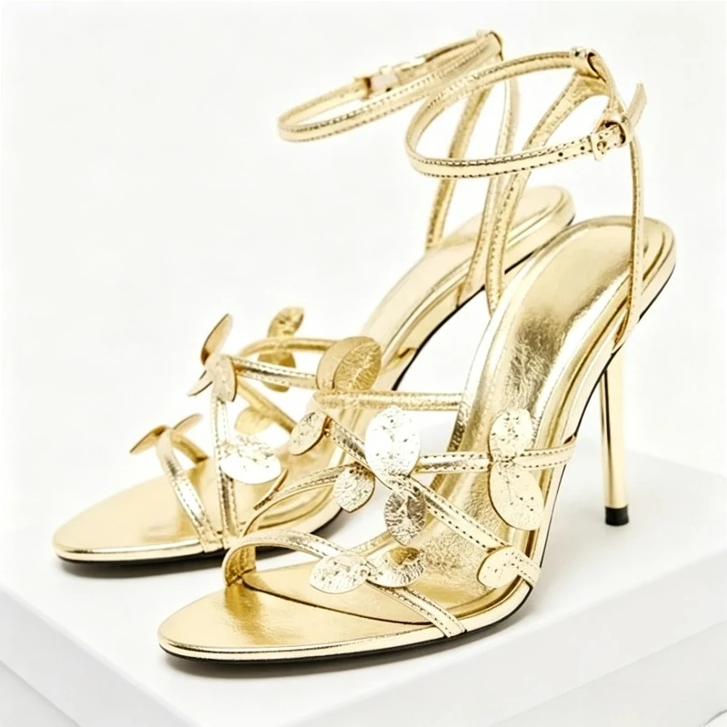 Gold Foliage Luxury High Heels Women Ankle Buckle Open Toe Fashion Party Dress Shoes Narrow Band Designer Heeled Sandals Women
Gold Foliage Luxury High Heels Women Ankle Buckle Open Toe Fashion Party Dress Shoes Narrow Band Designer Heeled Sandals Women