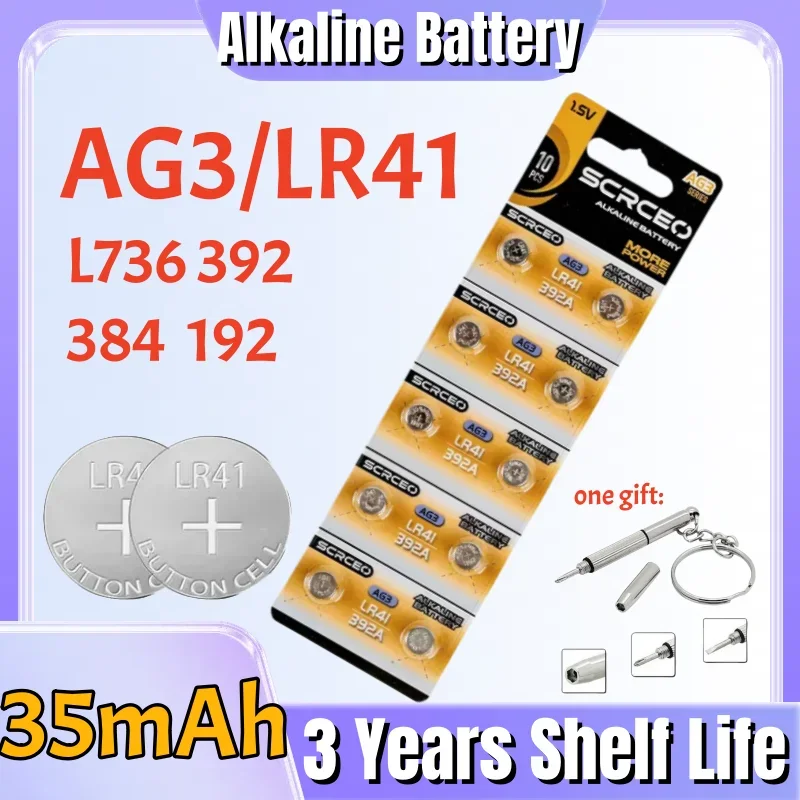 10-120PCS AG3 LR41 Batteries High Capacity L736 392 384 192 Premium Alkaline Battery 1.5V Button Coin Cell Batteries For Watch
10-120PCS AG3 LR41 Batteries High Capacity L736 392 384 192 Premium Alkaline Battery 1.5V Button Coin Cell Batteries For Watch
