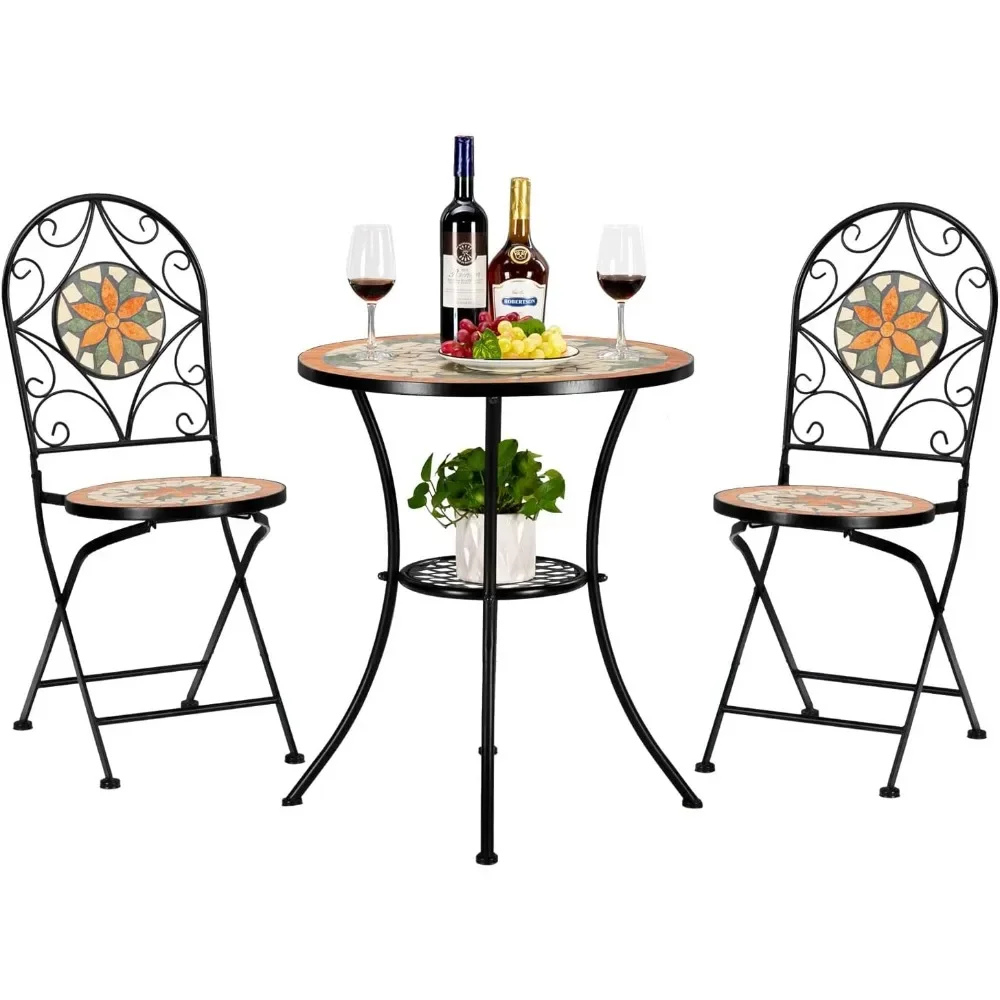 3-х предметный садовый мозаичный стол для патио, уличный набор для бистро со складными стульями, черный железный каркас
3-х предметный садовый мозаичный стол для патио, уличный набор для бистро со складными стульями, черный железный каркас