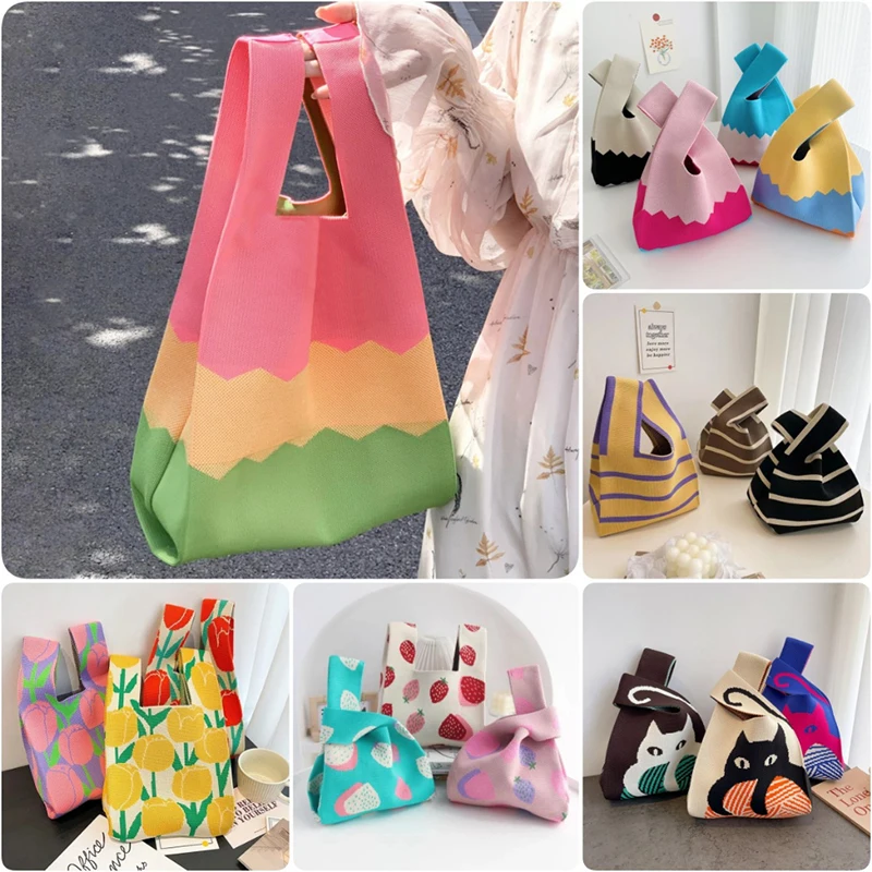 Fashion Handmade Knit Handbags Women Mini Knot Wrist Bag Korean Casual Tote Bag Reusable Shopping Bags
Fashion Handmade Knit Handbags Women Mini Knot Wrist Bag Korean Casual Tote Bag Reusable Shopping Bags