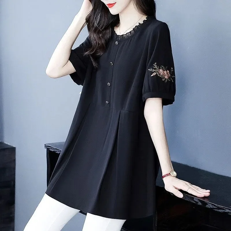 Women Shirt Fashion Loose Long T-shirt Women's Half Sleeves Spring and Summer Loose Cover Loose Women's Black Embroidered Top
Women Shirt Fashion Loose Long T-shirt Women's Half Sleeves Spring and Summer Loose Cover Loose Women's Black Embroidered Top