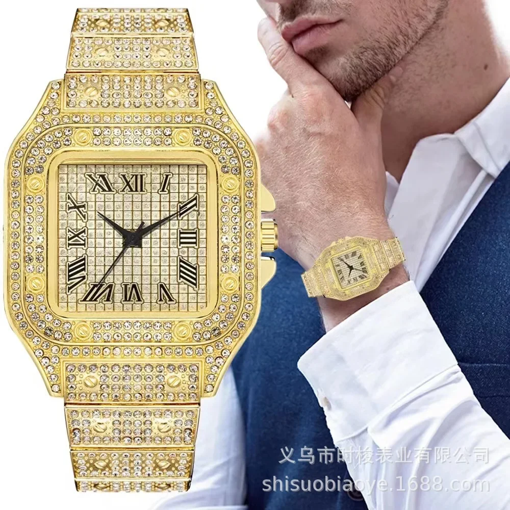 Men's Fashion Square Watch - Steel Band with Diamonds and Roman Numeral Dial, Modern Quartz Movement
Men's Fashion Square Watch - Steel Band with Diamonds and Roman Numeral Dial, Modern Quartz Movement