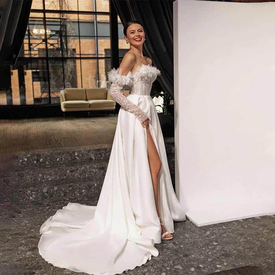 Customized Sweetheart Flowers 3/4 Sleeve Lace Top Wedding Dress Lace Up Size Bridal Gowns فساتين سهرة
Customized Sweetheart Flowers 3/4 Sleeve Lace Top Wedding Dress Lace Up Size Bridal Gowns فساتين سهرة