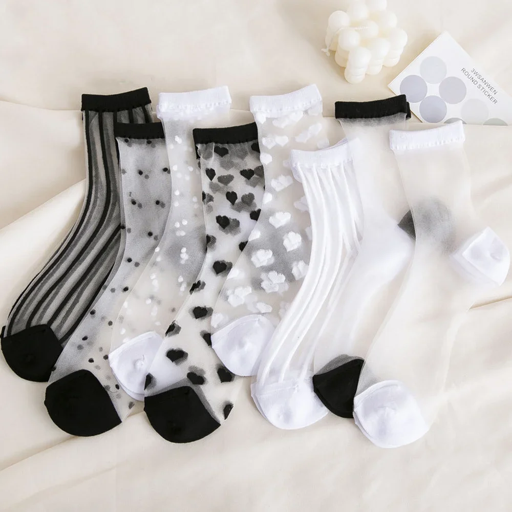 Polka Dot Crystal Silk Socks Women Summer Ultra-thin Transparent Black White Socks Heart Print Sweet Girls Cute Nylon Long Socks
Polka Dot Crystal Silk Socks Women Summer Ultra-thin Transparent Black White Socks Heart Print Sweet Girls Cute Nylon Long Socks