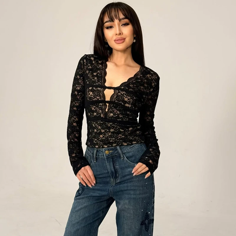 Tornova Sexy Plunge Lace T shirt Female 2026 New Slim Long Sleeve Bottom Top Women's Spring Casual Commute T shirt Fashion Solid
Tornova Sexy Plunge Lace T shirt Female 2026 New Slim Long Sleeve Bottom Top Women's Spring Casual Commute T shirt Fashion Solid