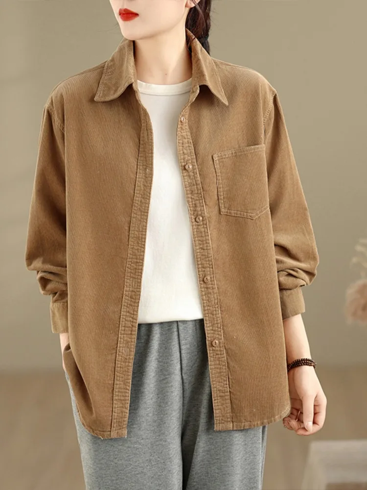 Retro Corduroy Shirt Jacket Women's Spring Leisure Turn-down Collar Long Sleeve Outerwear Single Button Casual Open Cardigan
Retro Corduroy Shirt Jacket Women's Spring Leisure Turn-down Collar Long Sleeve Outerwear Single Button Casual Open Cardigan