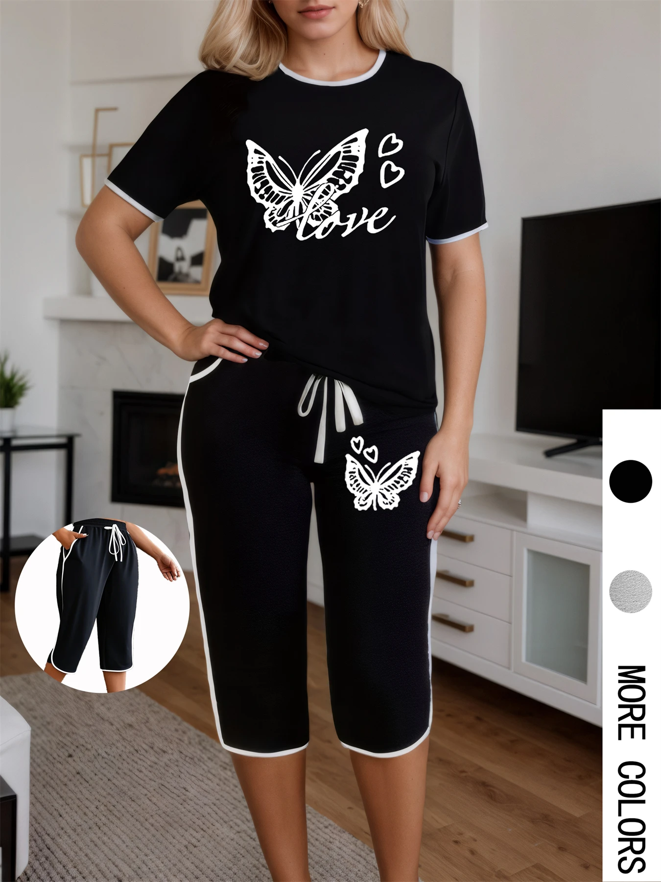 Plus Size Women Two Piece Set Butterfly Print Short Sleeve T-shirt Capri Pants Summer Suits Oversize Chic 2 Piece Outfits
Plus Size Women Two Piece Set Butterfly Print Short Sleeve T-shirt Capri Pants Summer Suits Oversize Chic 2 Piece Outfits