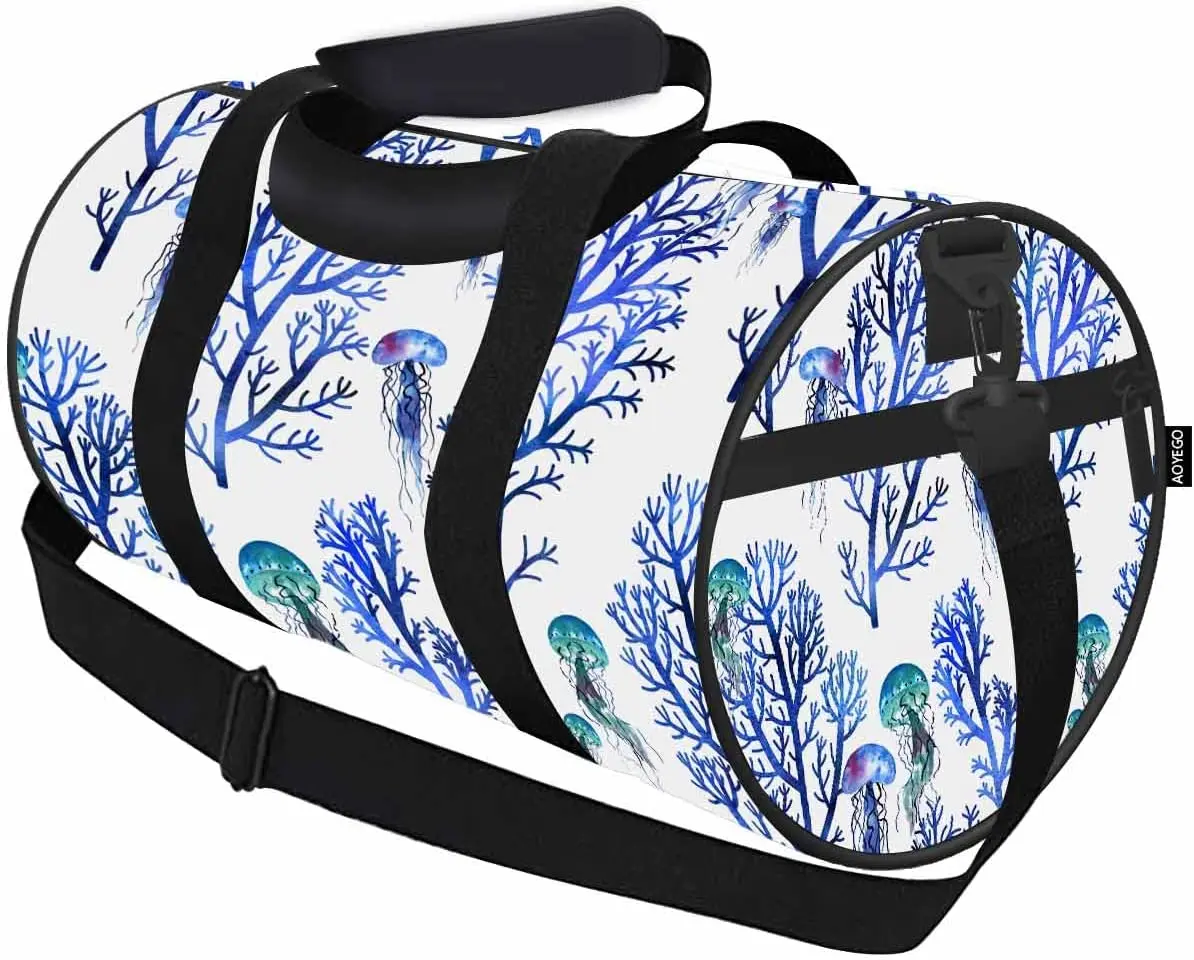 White Jellyfish Travel Duffel Bag Watercolor Floral Wild Plants Sea Blue Seaweeds Lightweight Sports Tote Gym Bag Shoulder Bag
White Jellyfish Travel Duffel Bag Watercolor Floral Wild Plants Sea Blue Seaweeds Lightweight Sports Tote Gym Bag Shoulder Bag