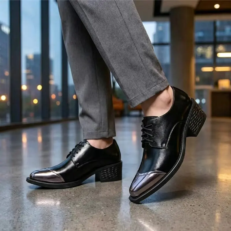 Men High-heeled Pointed-toe Derby Shoes Black Designer Chunky Heel Leather Shoes Casual Lace-up Business Party Shoes Sizes 38-46
Men High-heeled Pointed-toe Derby Shoes Black Designer Chunky Heel Leather Shoes Casual Lace-up Business Party Shoes Sizes 38-46