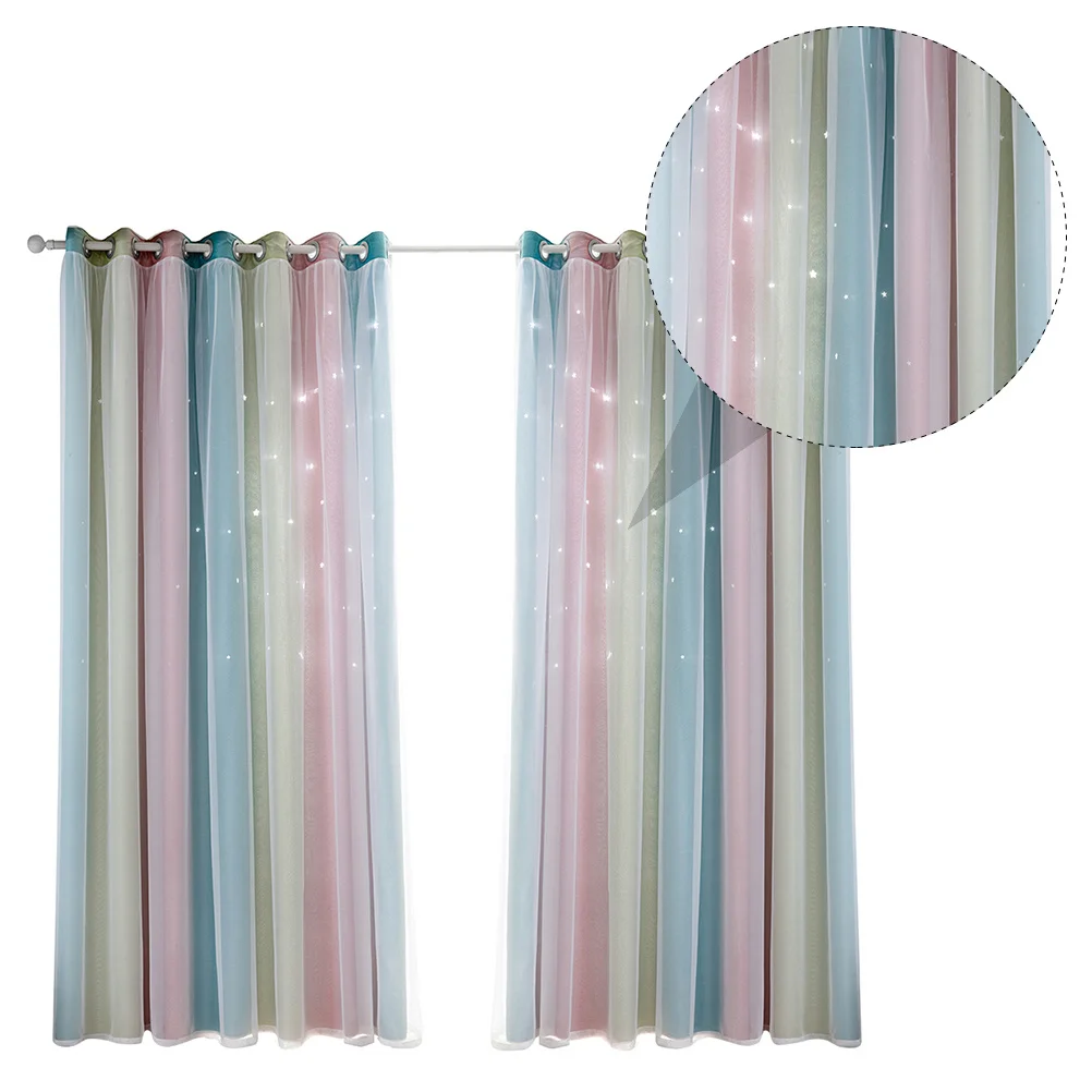 2pcs Blackout Curtains Double-Layer Bedroom Hollow Star Window Drapes Full Light Blocking For Home Living Room Decoration 
2pcs Blackout Curtains Double-Layer Bedroom Hollow Star Window Drapes Full Light Blocking For Home Living Room Decoration