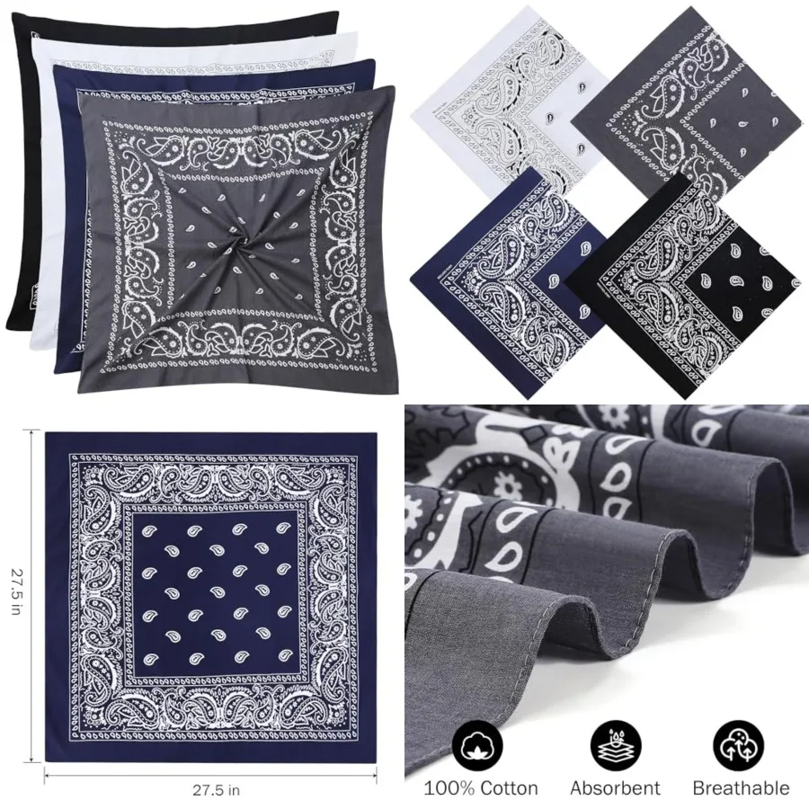 Mochabao 100 Cotton 27 x 27 Large Bandanas for Men Women, Multi-Purpose Bandana Headbands, Square Head Scarf
Mochabao 100 Cotton 27 x 27 Large Bandanas for Men Women, Multi-Purpose Bandana Headbands, Square Head Scarf