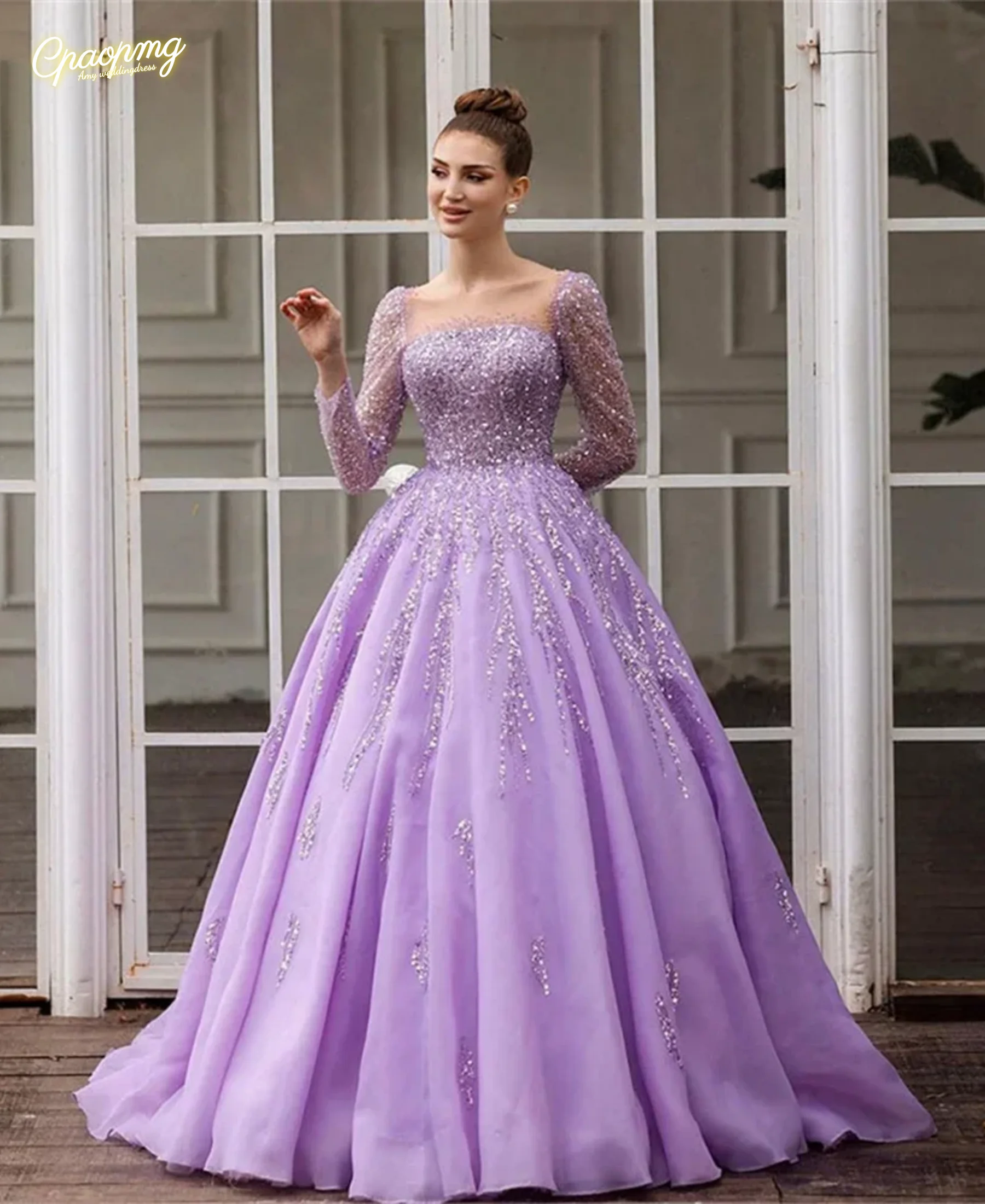 Customized Luxury Light Purple Wedding Dress Long Sleeved Sequined Tulle Prom Dresses Formal Party Dress
Customized Luxury Light Purple Wedding Dress Long Sleeved Sequined Tulle Prom Dresses Formal Party Dress