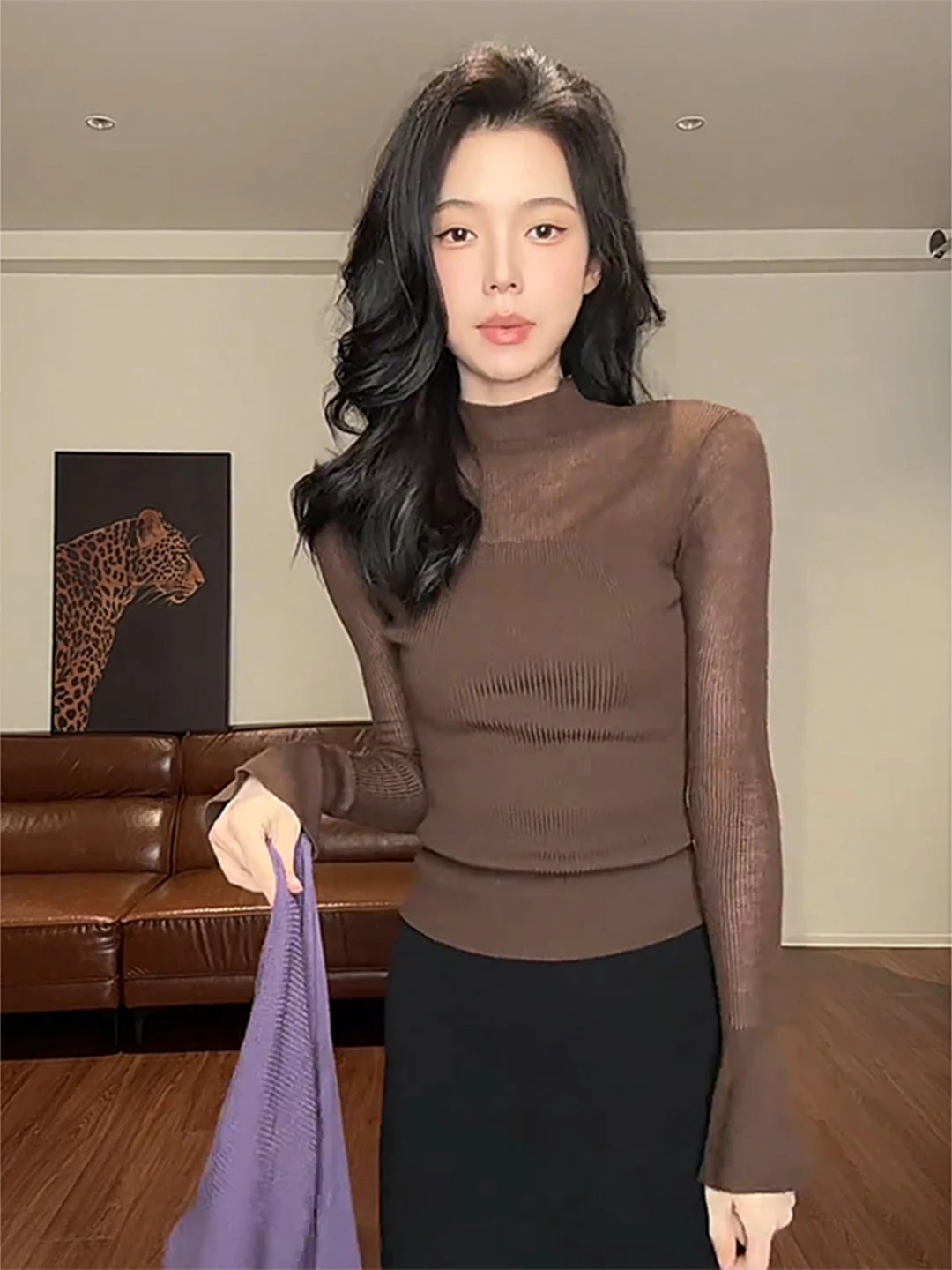 Caramel Half-High Collar Long Sleeve Knitted Slim Fit Women's Base Shirt Hollow out Design for Autumn Winter Inner Wear
Caramel Half-High Collar Long Sleeve Knitted Slim Fit Women's Base Shirt Hollow out Design for Autumn Winter Inner Wear