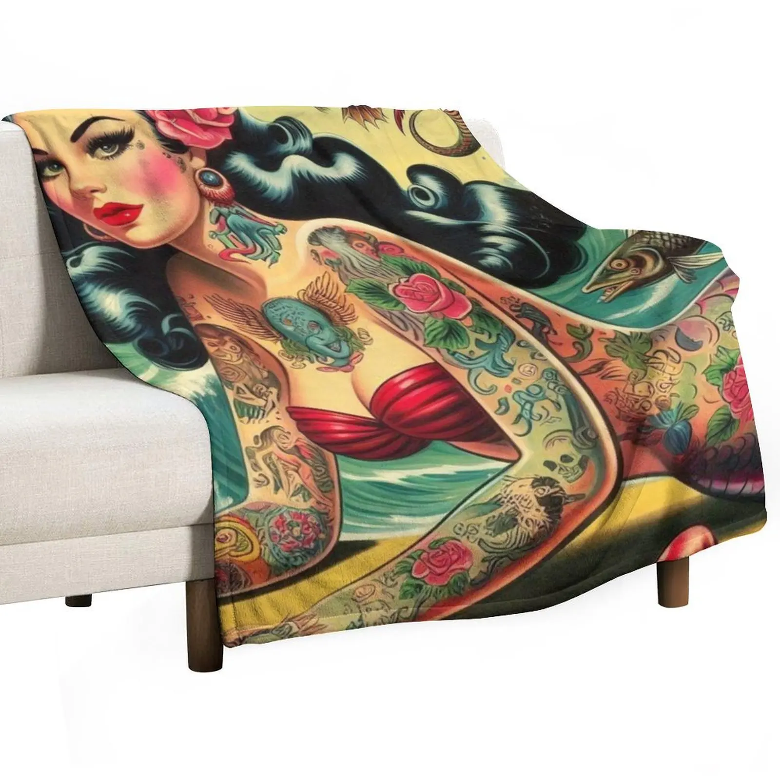 Retro Tattooed Mermaid Throw Blanket Extra Large Throw Camping funny gift Cute Plaid Blankets
Retro Tattooed Mermaid Throw Blanket Extra Large Throw Camping funny gift Cute Plaid Blankets