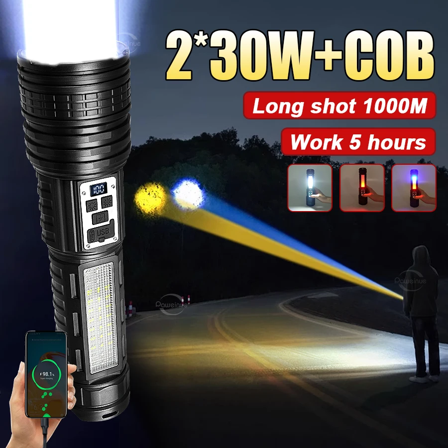 Светодиодный фонарик высокой мощности 30 Вт, супер яркий USB перезаряжаемый COB фонари, портативные фонарики, уличный ручной фонарь с зумом для кемпинга
Светодиодный фонарик высокой мощности 30 Вт, супер яркий USB перезаряжаемый COB фонари, портативные фонарики, уличный ручной фонарь с зумом для кемпинга
